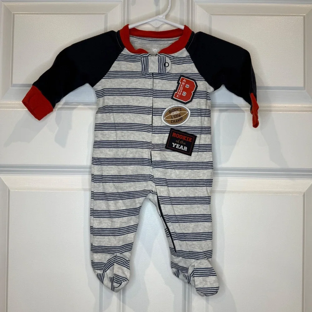 Koala Baby Size‎ Newborn Football Bodysuit One Piece Red Navy Striped Sleeper